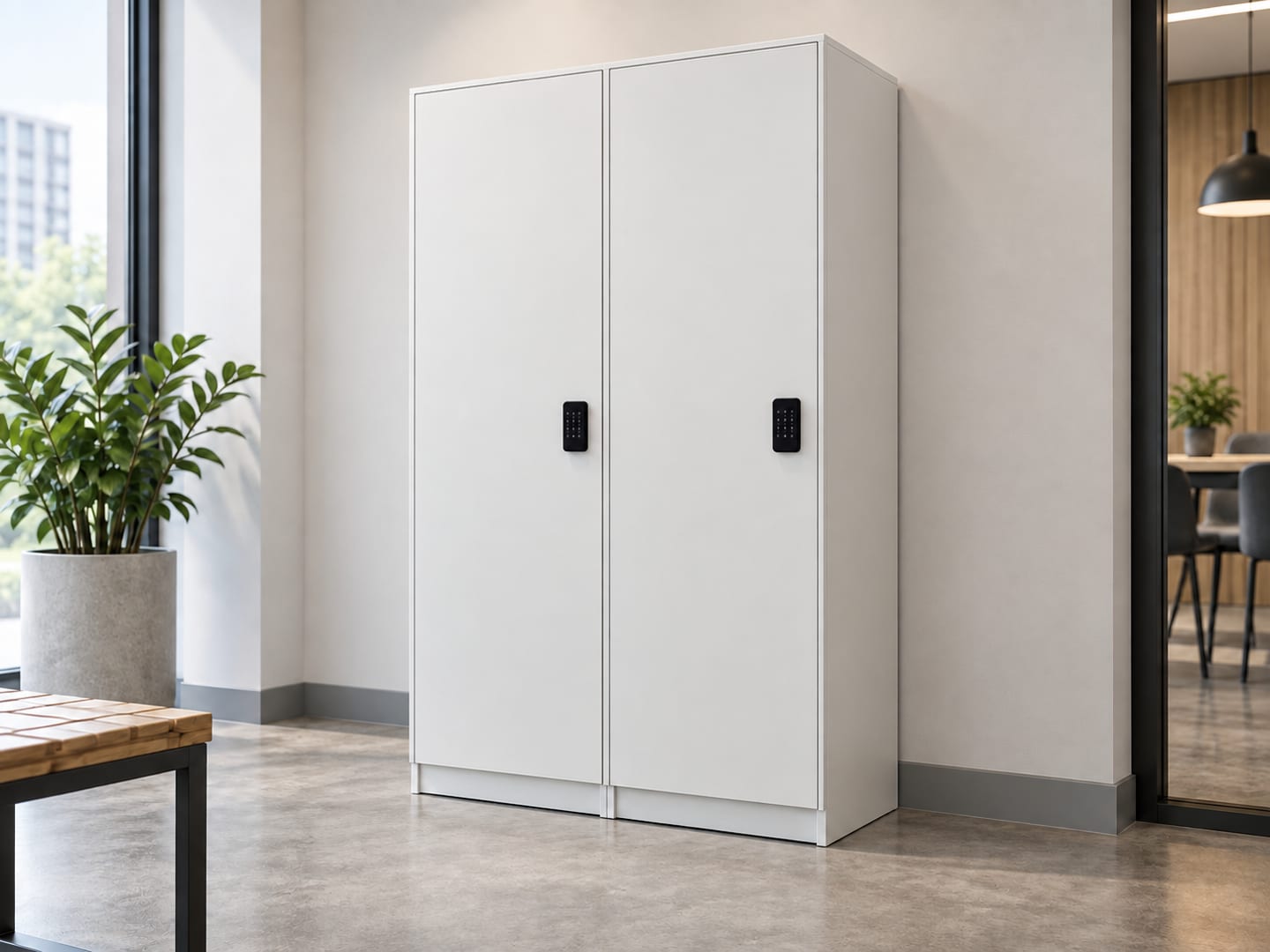 Two-door extra-large steel changing-room locker with tall full-height doors and black digital keypad locks
